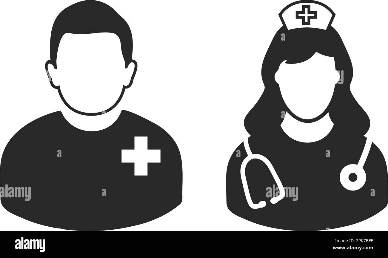 Symbol für männlichen Patienten und Krankenschwester. Flache Vektor-EPS. Stock Vektor