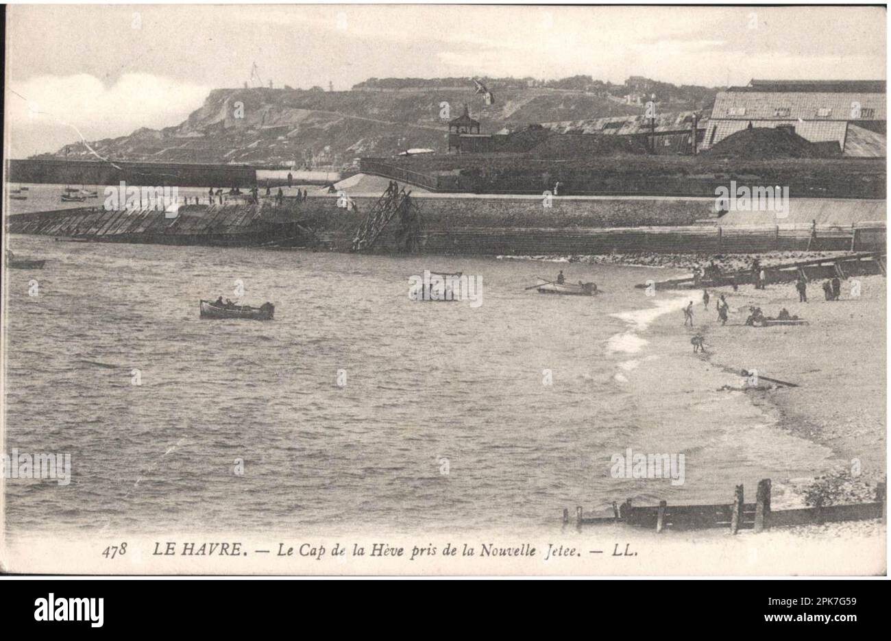 Postkarte: Le Havre - Cap de la Heve aus dem neuen Jetee Stockfoto