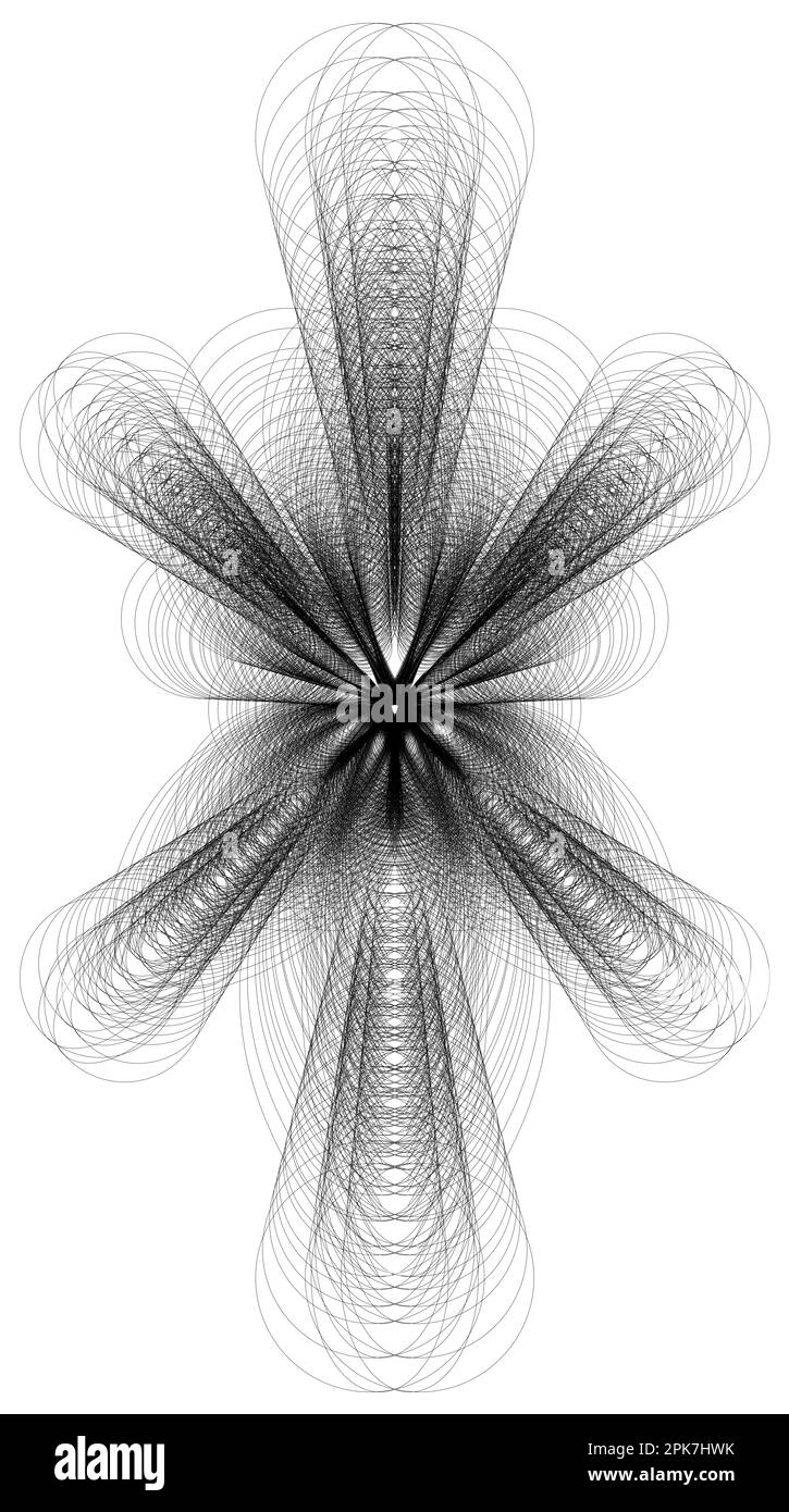 Fraktaler Burst-Hintergrund. Schwarz und weiß. Abstraktes Vektordesign. Dunkle Linien in weißem Raum Dekorationsmuster für übergroße bedruckte Innenwände. Stockfoto