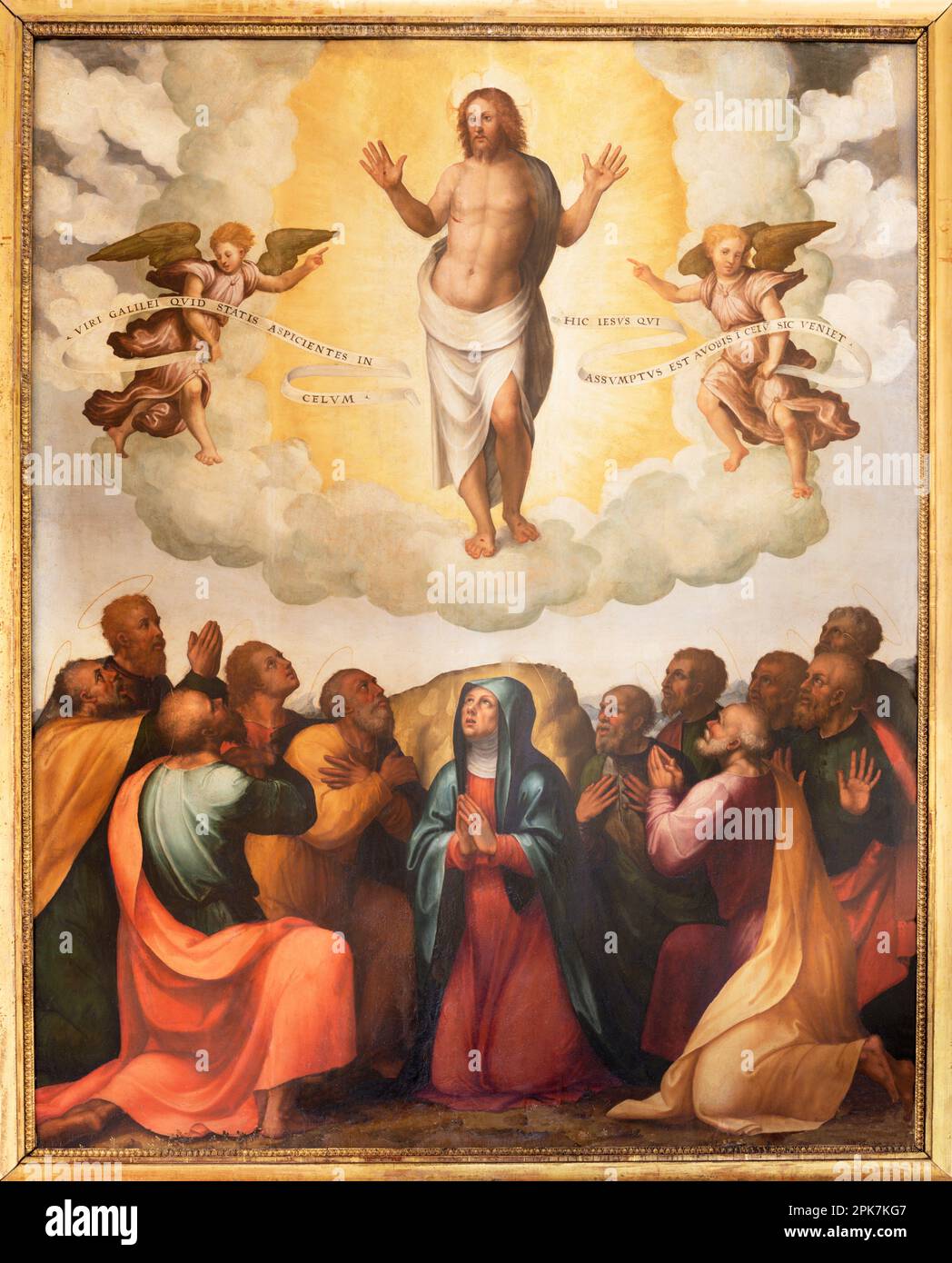 GENUA, ITALIEN - 7. MÄRZ 2023: Das Gemälde der Himmelfahrt des Herrn in der Kirche Chiesa di Francesco da Paola von Agostino Bombelli (1489 - 1545). Stockfoto