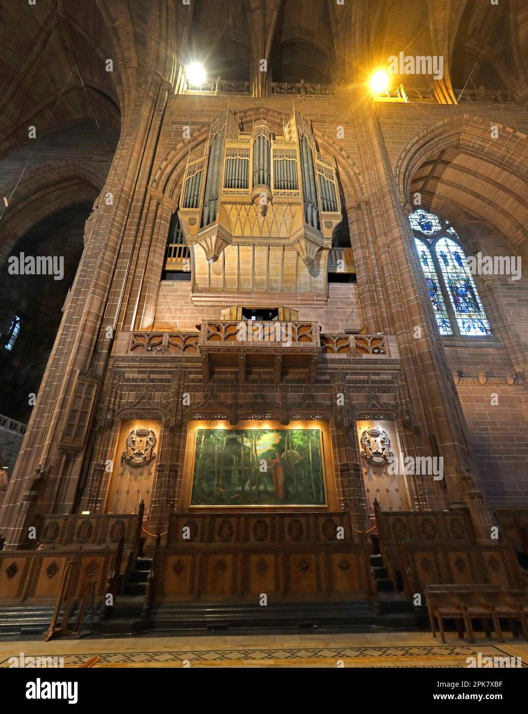 Große Orgel 1926 im Innern der Anglican Cathedral, St. James Mt, St. James Road, Liverpool, Merseyside, ENGLAND, GROSSBRITANNIEN, L1 7AZ Stockfoto