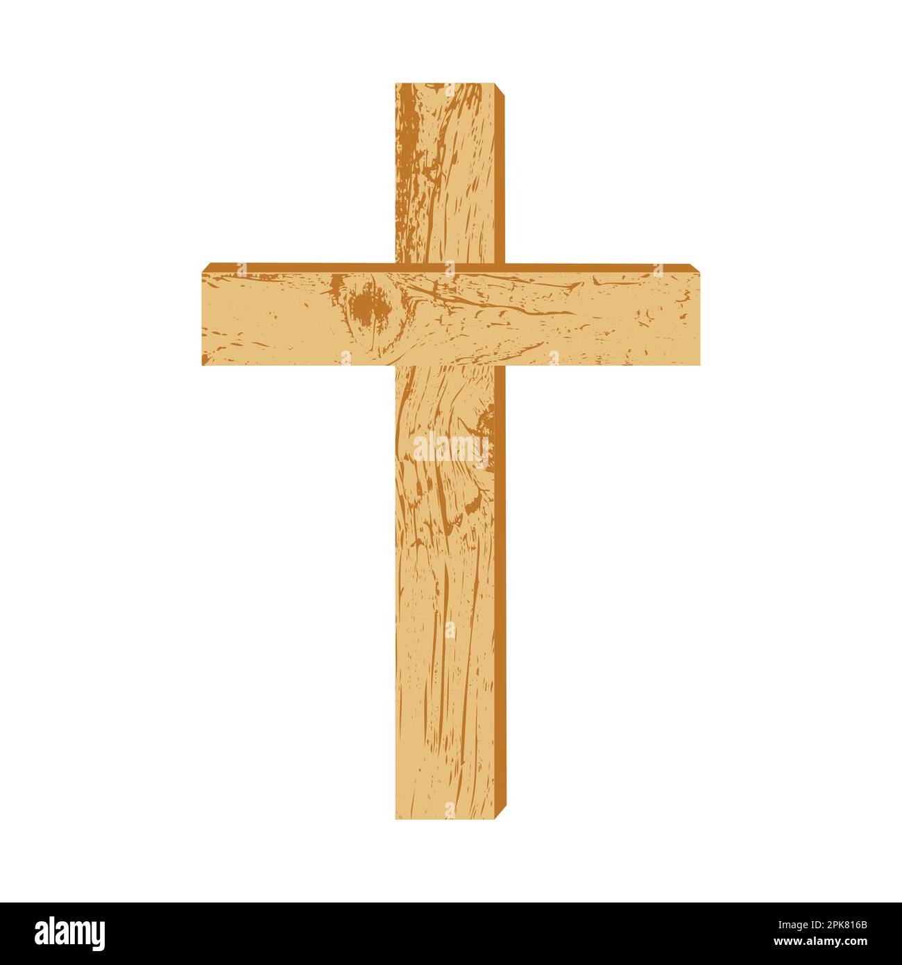 Hölzernes christliches Kreuz Ein einfaches Holzkreuz auf weißem Hintergrund. Designelement für religiöse Feiertage und Themen. Vektordarstellung. Stock Vektor