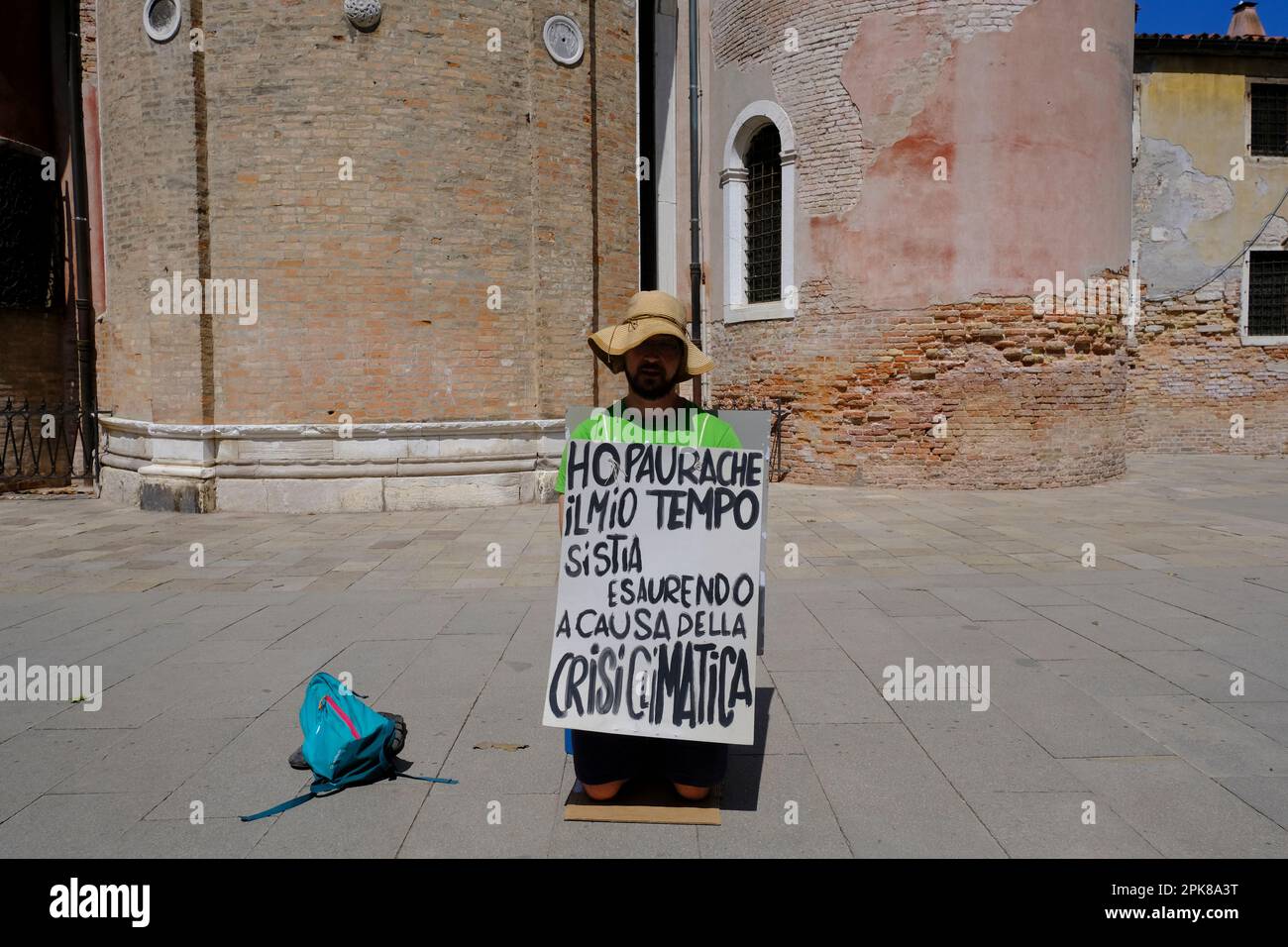 Juli 09 2021 - Venedig, Italien:Aktivistenprotest während der G20 Jahre in Venedig gegen die Regierungen, die nicht für die Lösung des Klimaproblems tätig sind. Stockfoto