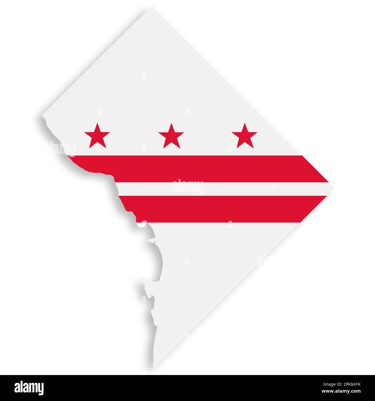 Flaggenkarte von Washington DC auf weißem Hintergrund 3D-Darstellung mit Beschneidungspfad Stockfoto