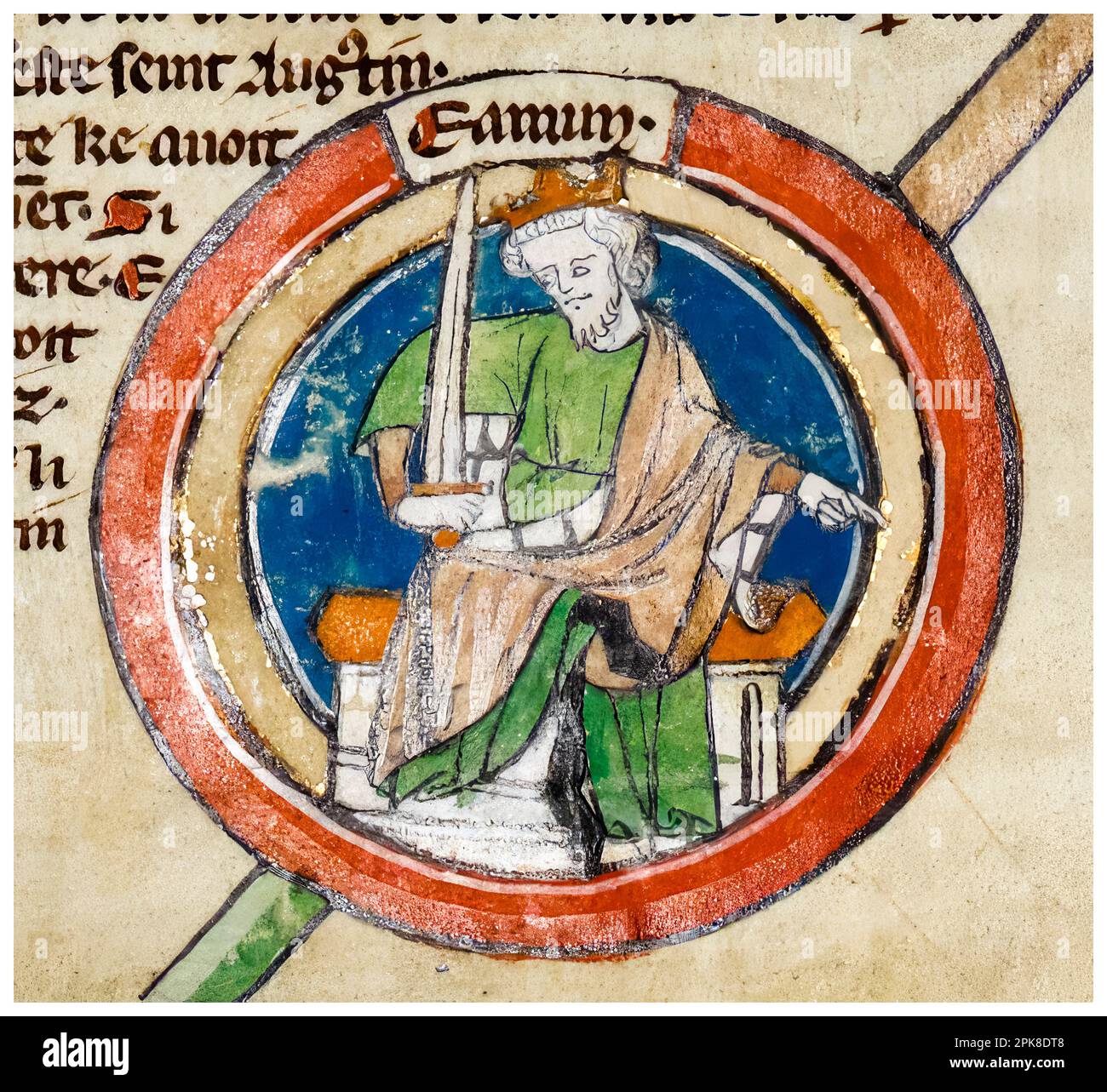 Edmund I (Eadmund I, 920/921-946), König von England (939-946), beleuchtetes Manuskript-Porträtbild, vor 1399 Stockfoto