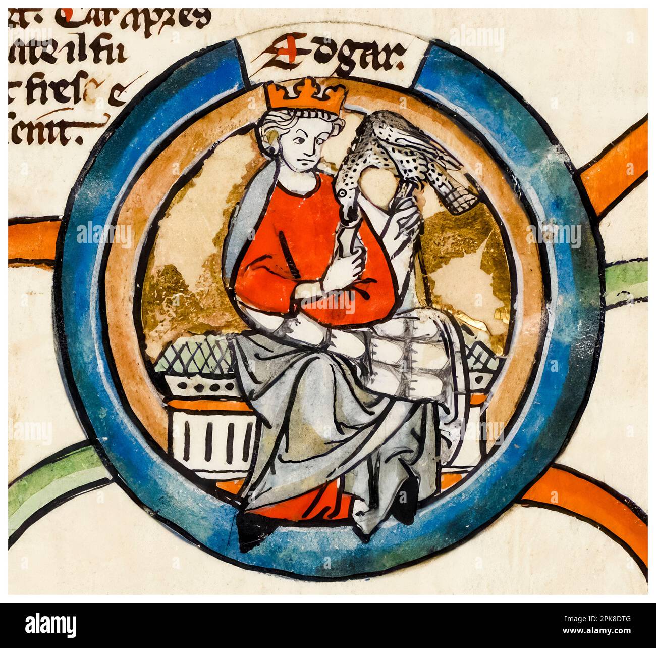 Edgar (Eadgar, 943/944-975), König von England (959-975), beleuchtetes Manuskript-Porträtbild, vor 1399 Stockfoto