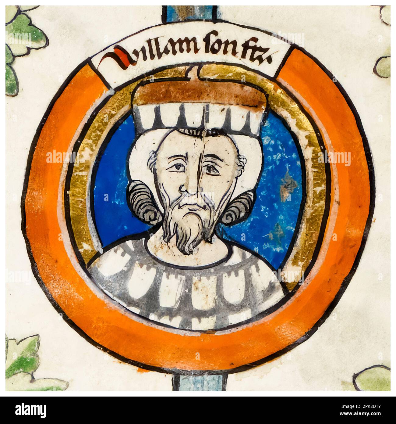 William Longsword (ca. 893-942), zweiter Herrscher der Normandie als Graf von Rouen (927-942), beleuchtetes Manuskript-Porträtgemälde vor 1399 Stockfoto