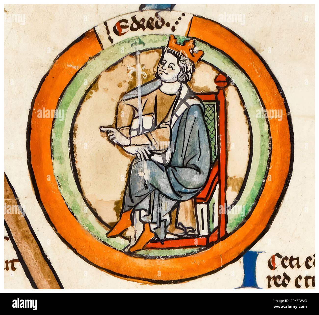 Eadred (ca. 923-955), König von England (946-955), beleuchtetes Manuskript-Porträtgemälde, vor 1399 Stockfoto