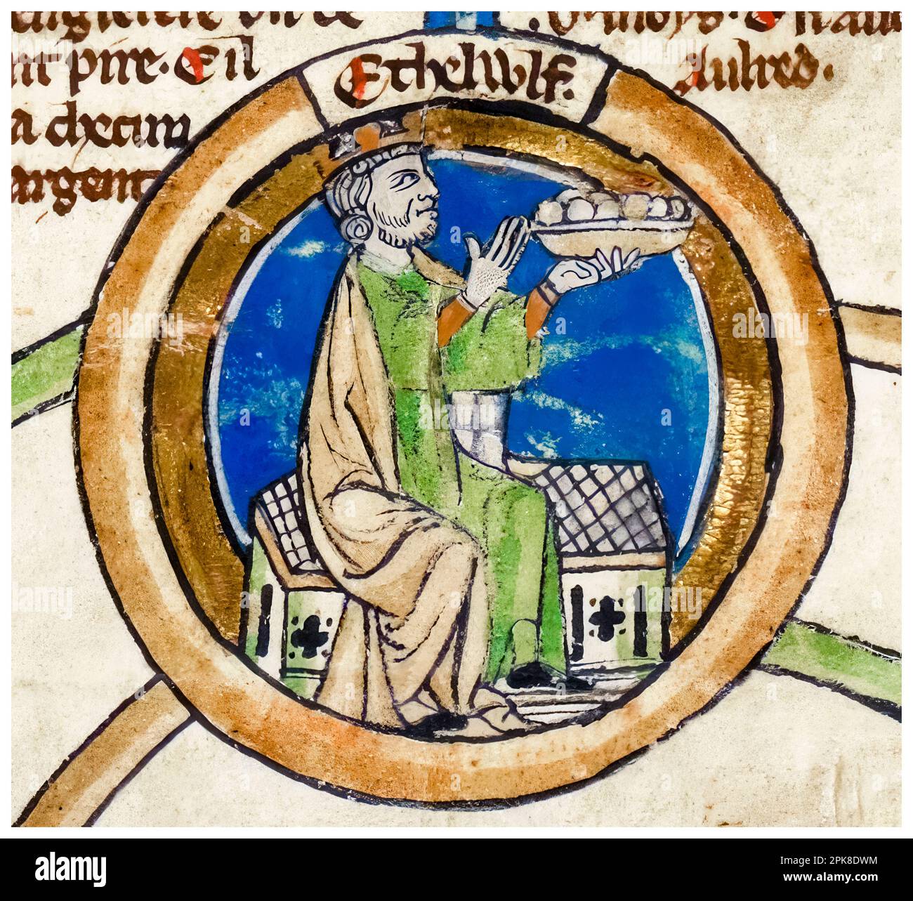 Aethelwulf (starb 858), König von Wessex (839-858), beleuchtetes Manuskript-Porträtbild, vor 1399 Stockfoto