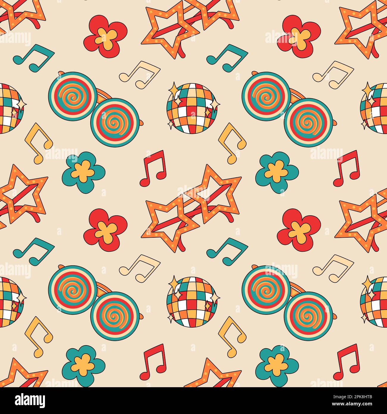 Retro Groovy Partyelemente nahtloses Muster Stock Vektor