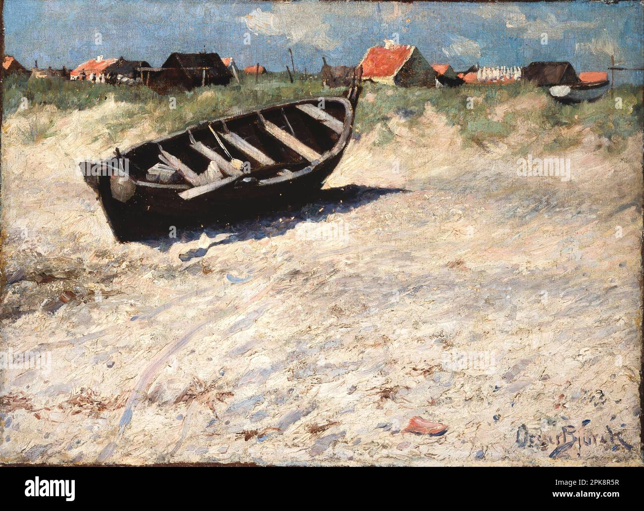 Boot in Skagen's South Beach 1884 von Oscar Bjorck Stockfoto