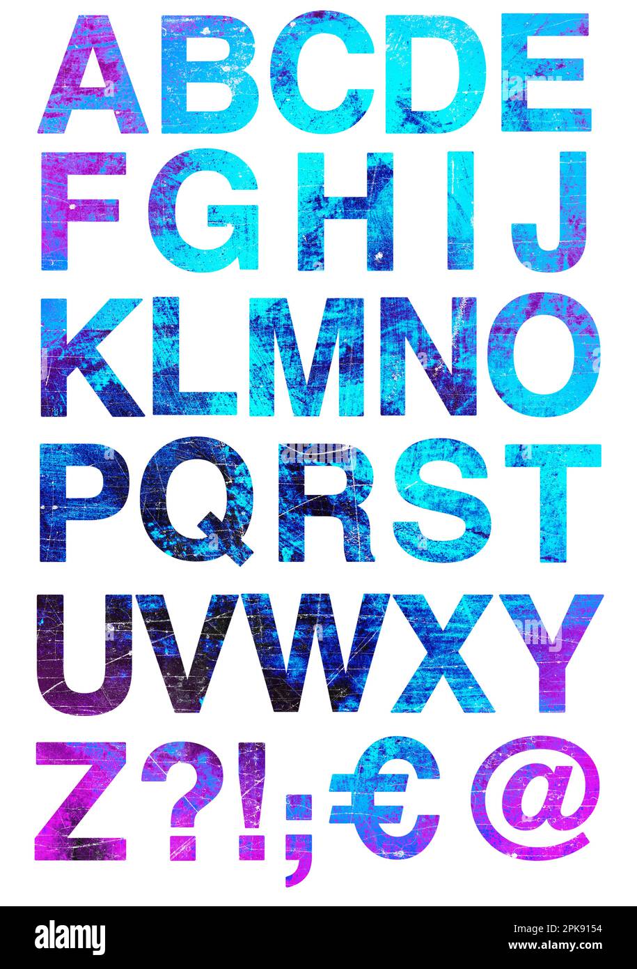 Farbiges Alphabet mit farbigen Buchstaben isoliert auf weißem Hintergrund Stockfoto