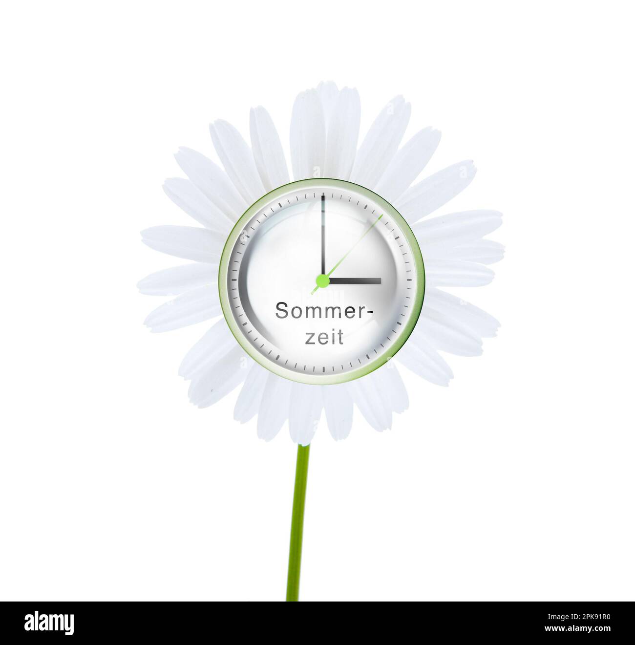 Uhr, das Drehrad zeigt drei Uhr an, Symbol für die Zeitumstellung auf Sommerzeit [M]. Stockfoto