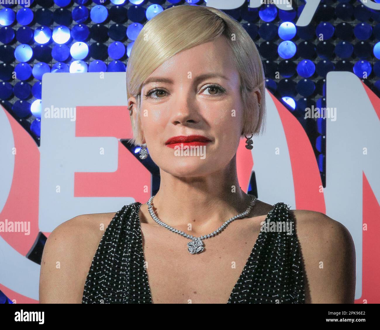 Lily Allen, Sängerin und Schauspielerin, bei der Dreamland Premiere, Nahaufnahme, Gesicht, London, Großbritannien Stockfoto