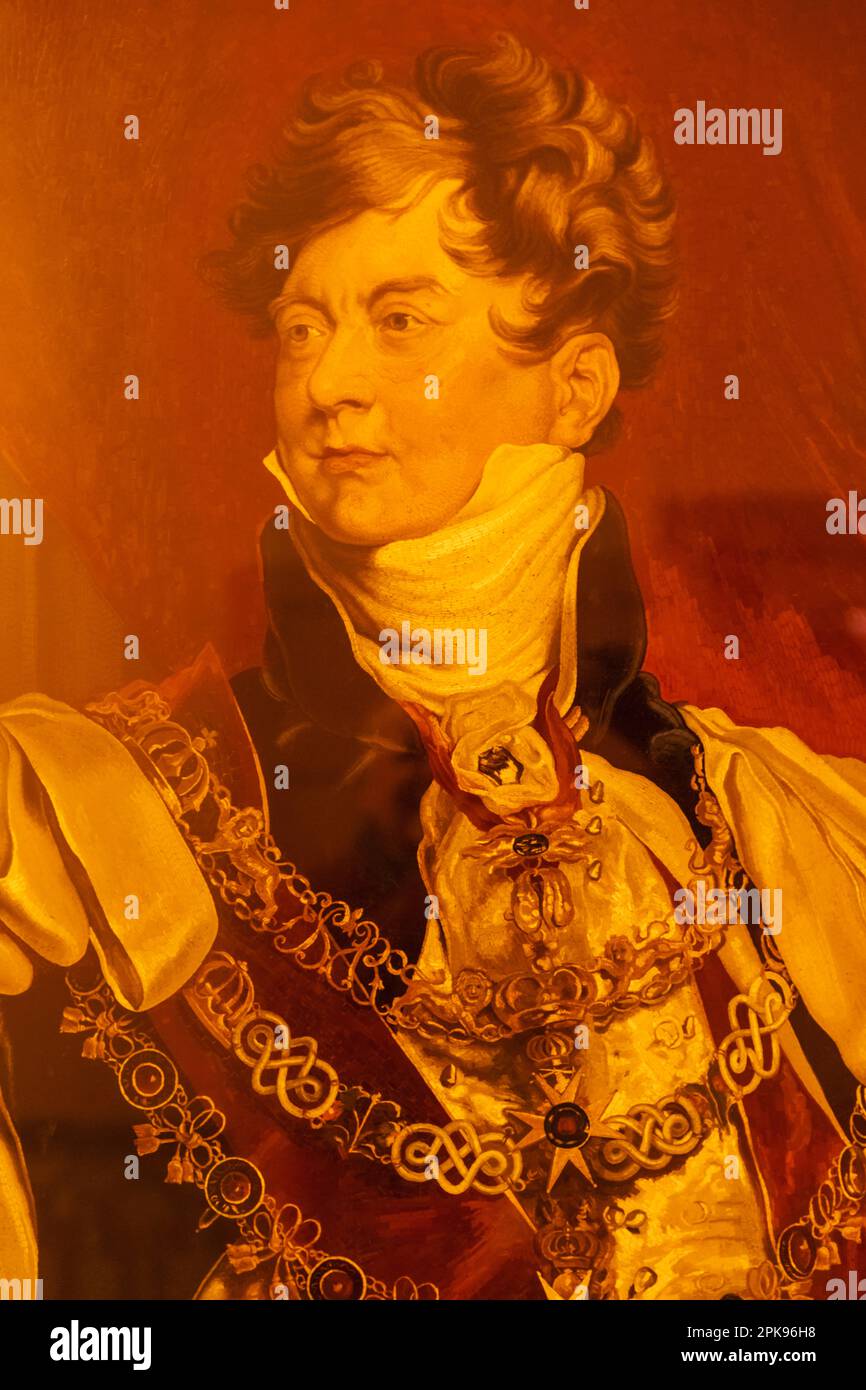 England, East Sussex, Brighton, der königliche Pavillon, Portrait des Prinzregenten in den Gewändern des Strumpfhosenordens von 1829 von Domenico Moglia Stockfoto