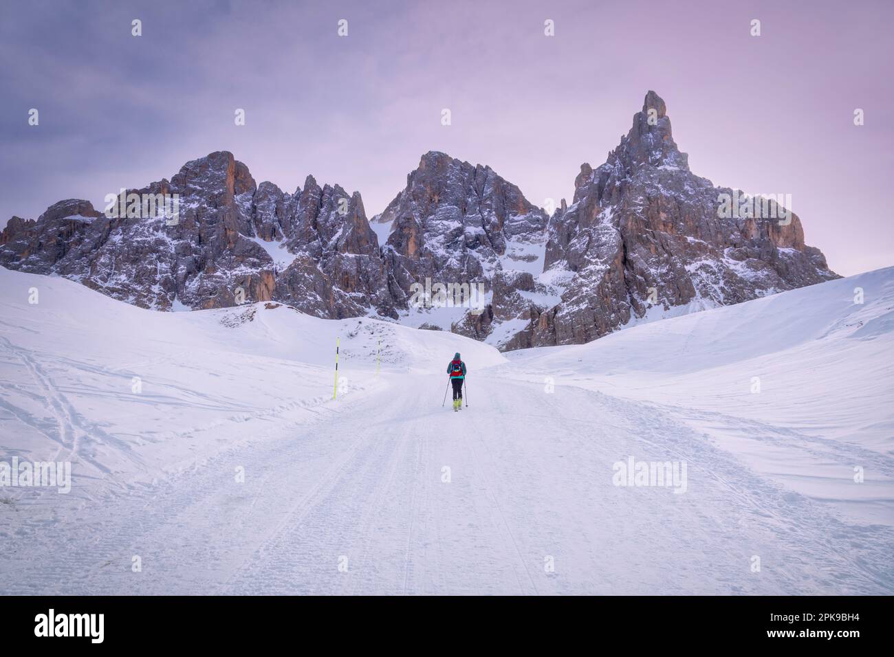 Italien, Trentino, Provinz Trient, Primiero San Martino di Castrozza, Skilanglauf im Bereich Rolle Pass, Pale di San Martino, Dolomiten Stockfoto