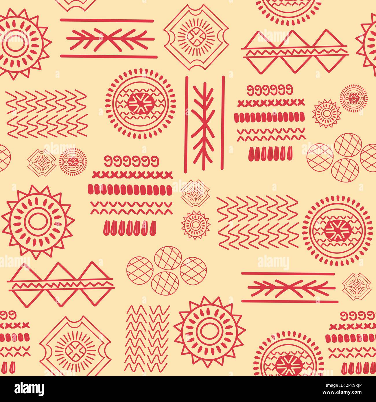 Antike afrikanische Tribal-Kunst, nahtloses Design mit sich wiederholenden Mustern. Trendige Symbole und Symbole ethnischer kultureller Oberflächenmuster Stock Vektor