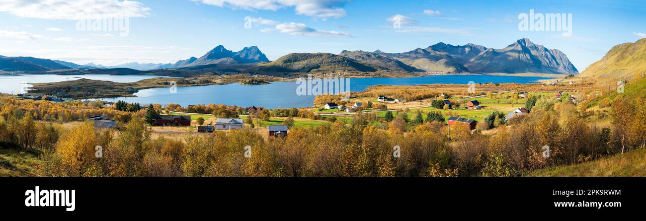 Panorama, Norwegen, Lofoten, Bostad, Torvdalshalsen, Rastplatz, Aussichtspunkt Stockfoto