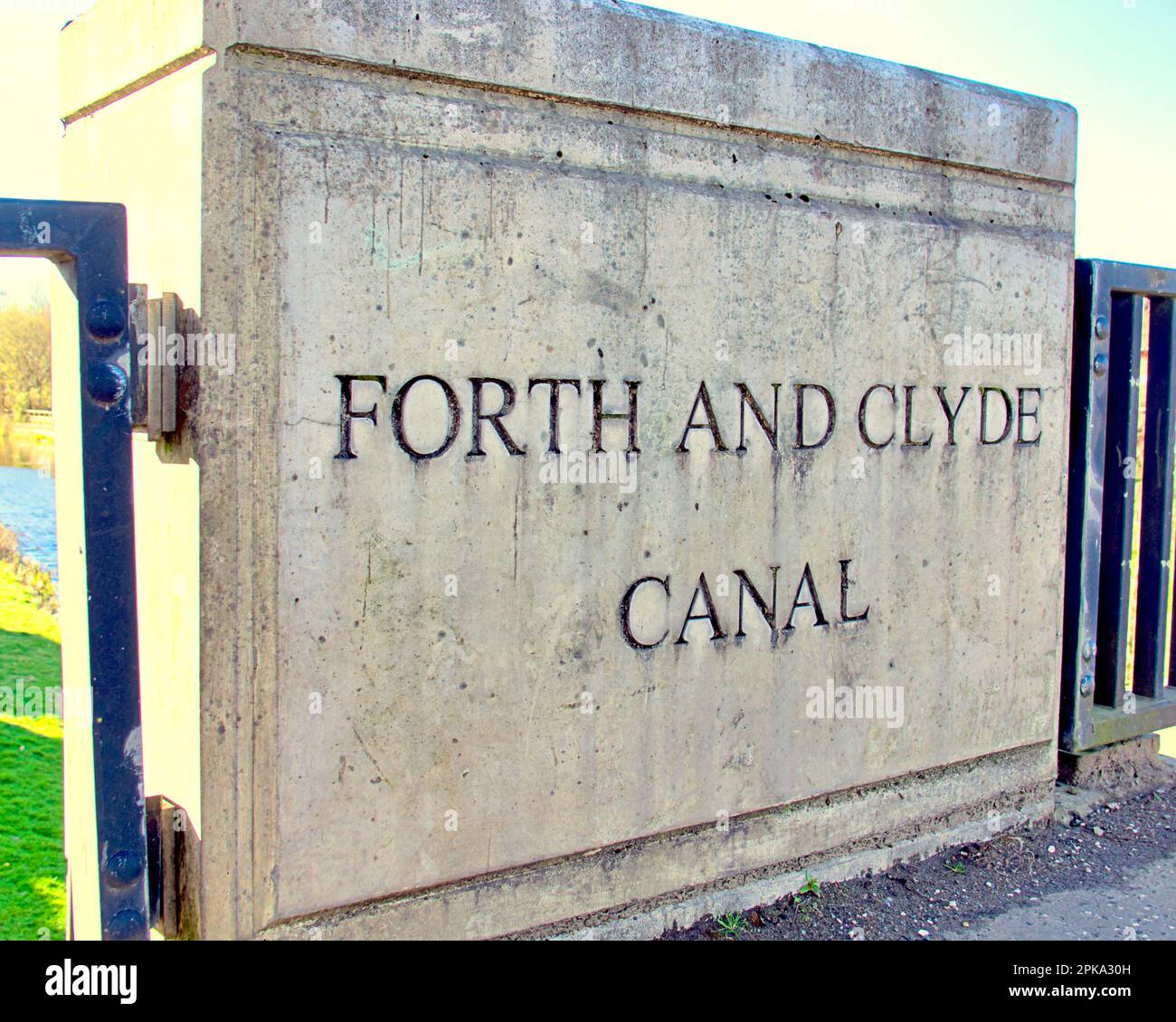 Forth und clyde Canal Schild auf der Brücke Stockfoto