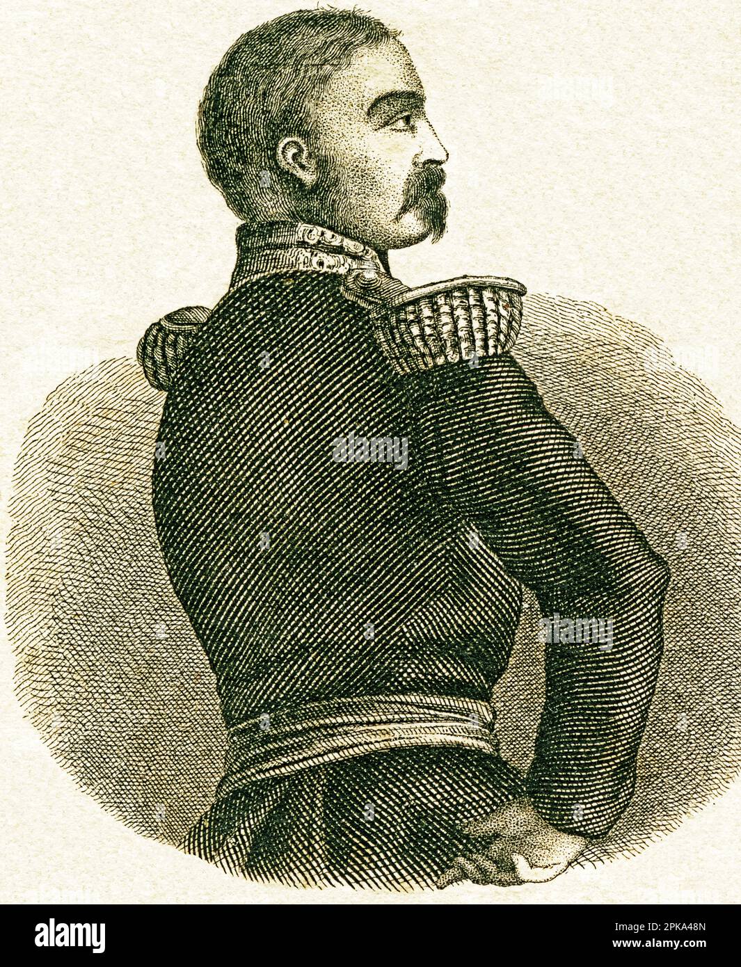 Europa, Frankreich, Aimable-Jean-Jacques Pélissier, französischer Offizier, 1855 General des I. Korps der orientalischen Armee im Krimkrieg, im selben Jahr Marschall von Frankreich, 1856 Herzog von Malakow , Lithographie aus : " National-Kalender für alle Kronländer der kaiserl. königl. Österreichschen Monarchie auf das Schaltjahr 1856, Lithograph : W. Klimt, herausgegeben von Carl Wilhelm Medow, Leitmeritz , Prag . / Europa, Frankreich, Aimable-Jean-Jacques Pélissier, französischer Offizier, 1855. General des ersten Korps der orientalischen Armee im Krimkrieg, im selben Jahr Marschall von Frankreich, 1 Stockfoto