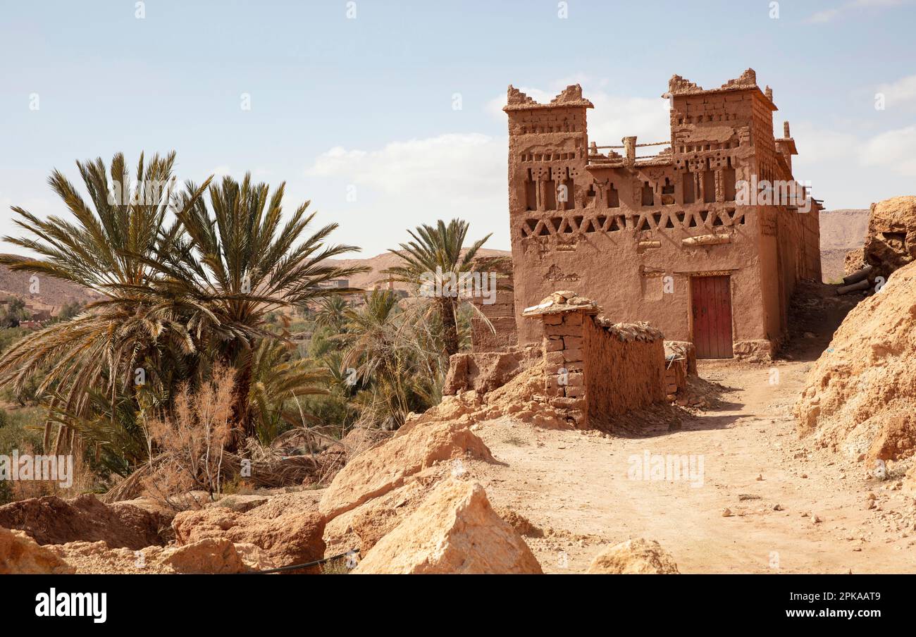 Marokko, Ait-Ben-Haddou, Ait-Ben-Haddou, befestigte Stadt, Kasbah, Medina, UNESCO-Weltkulturerbe Stockfoto