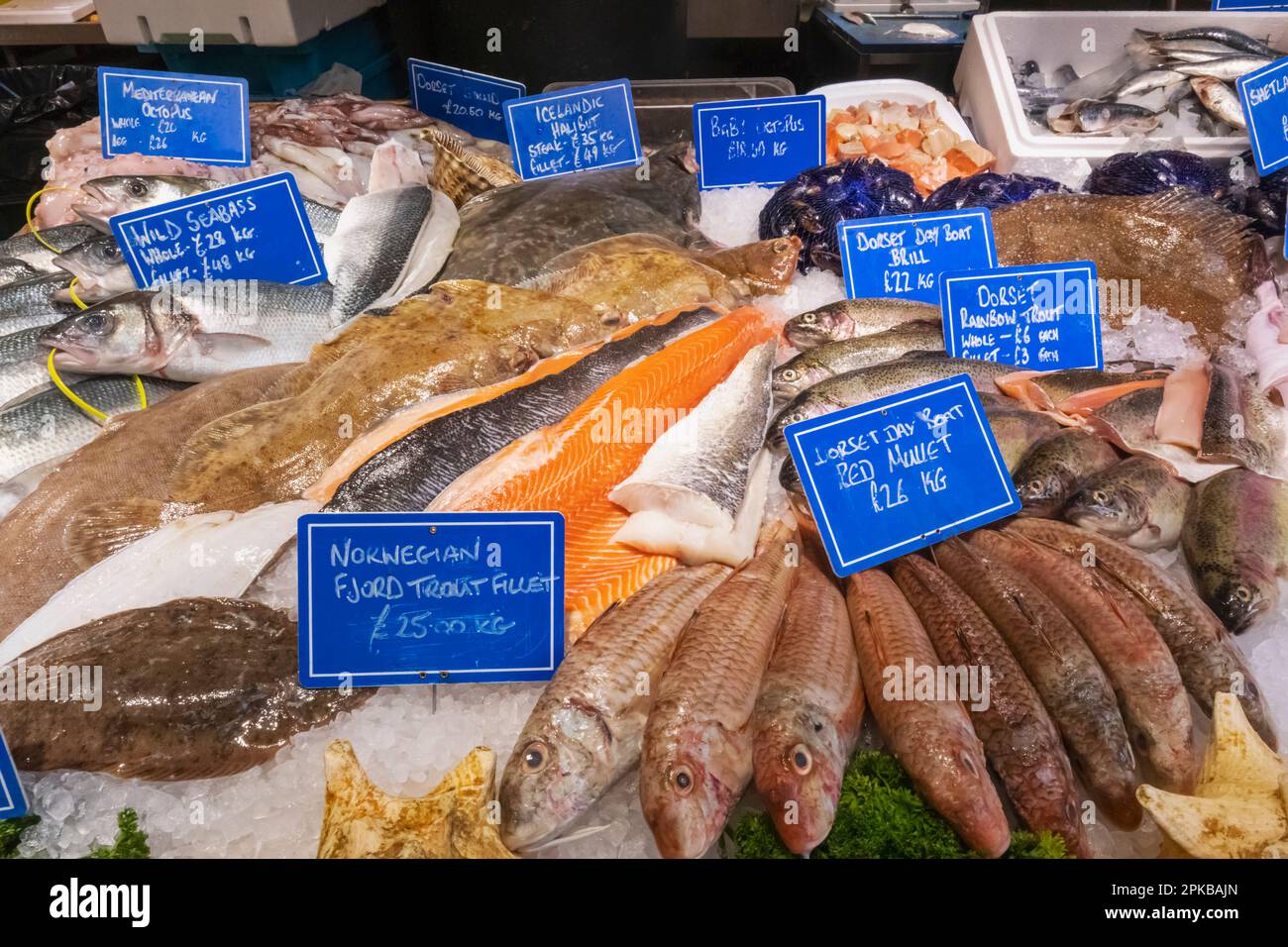 England, London, Southwark, Borough Market, Display of Fish Stockfoto