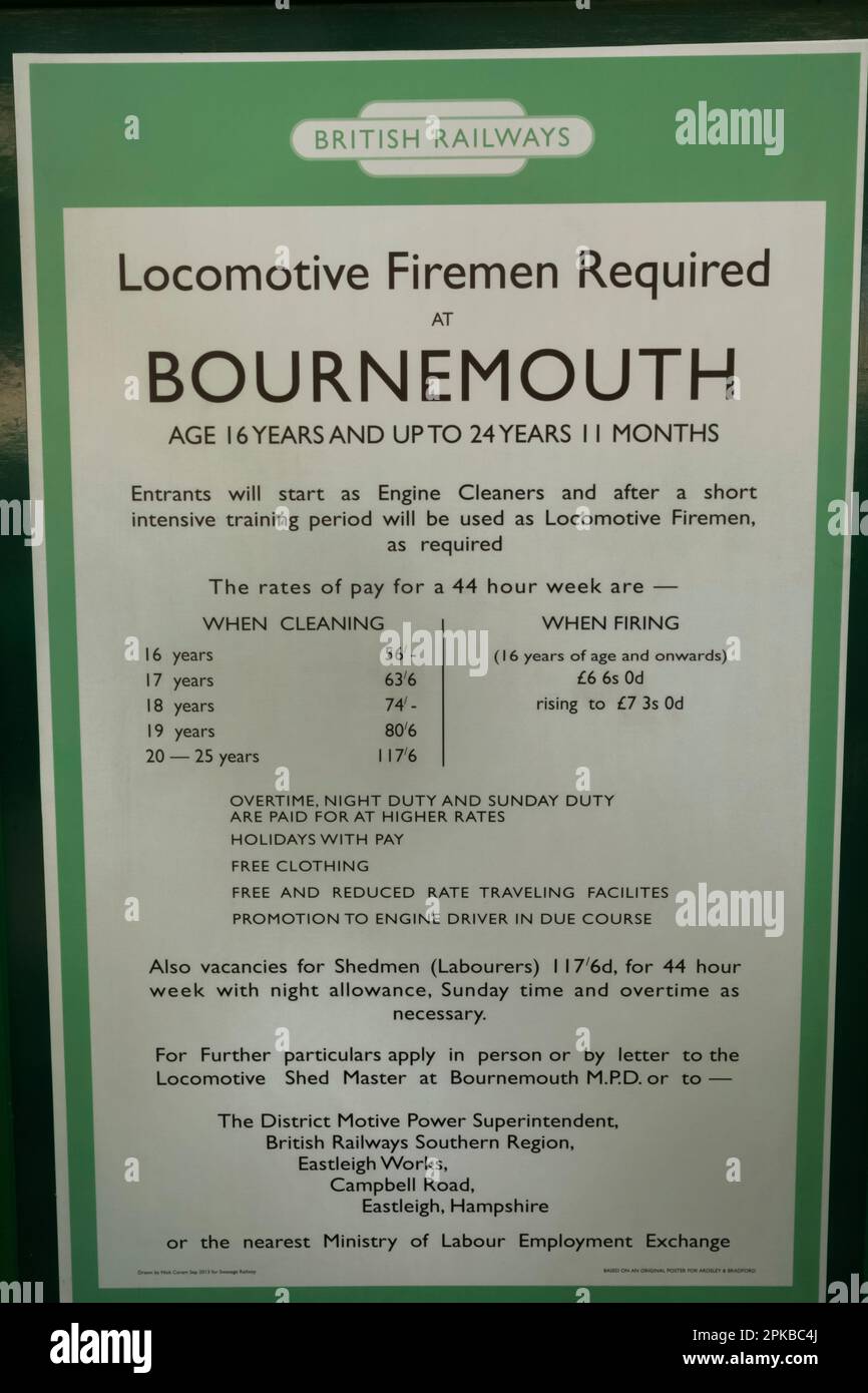 England, Dorset, Isle of Purbeck, Swanage, Bahnhof Swanage, Vintage British Railways Personal Rekrutierung Werbeplakat Stockfoto England, Dorset, Isle of Purbeck, Swanage, Bahnhof Swanage, Vintage British Railways Personal Rekrutierung Werbeplakat Stockfoto