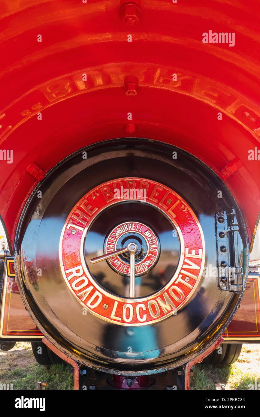 England, Dorset, die jährliche Great Dorset Steam Fair in Tarrant Hinton bei Blandford Forum, Details zur Burrell Road Locomotive Steam Engine Stockfoto