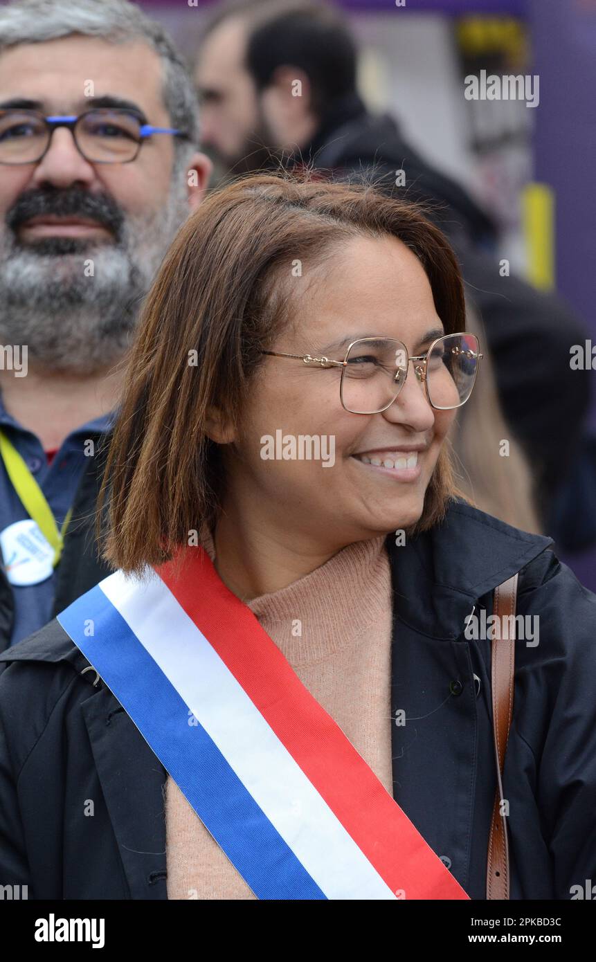 11ème journée de mobilisation contre la réforme des retraites, les syndicats toujours unis malgré l'arrivée à la tête de la CGT de Sophie Binet Stockfoto