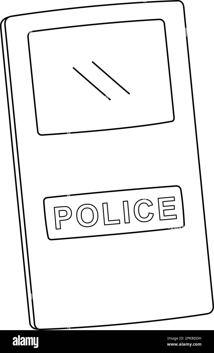 Polizei-Riot-Schild isolierte Malseite für Kinder Stock Vektor