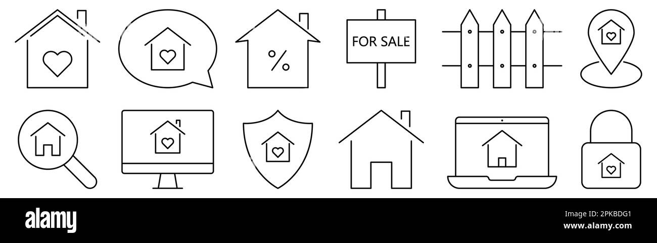 Positionssymbole für Immobilien. Symbolsammlung der Modellstruktur. Vektordarstellung isoliert auf weißem Hintergrund Stock Vektor