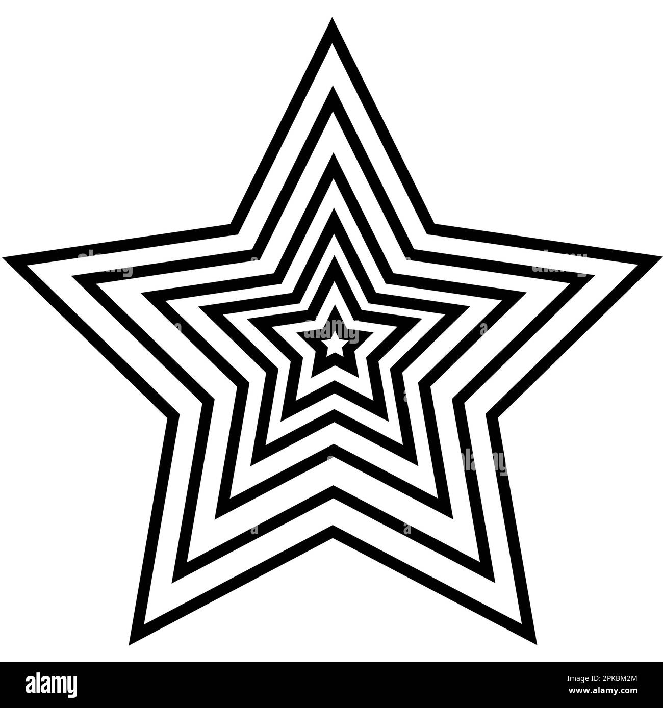 Lineares Symbol eines fünfspitzigen Sterns von klein bis groß zentriert, Logo, Vektor Stockfoto
