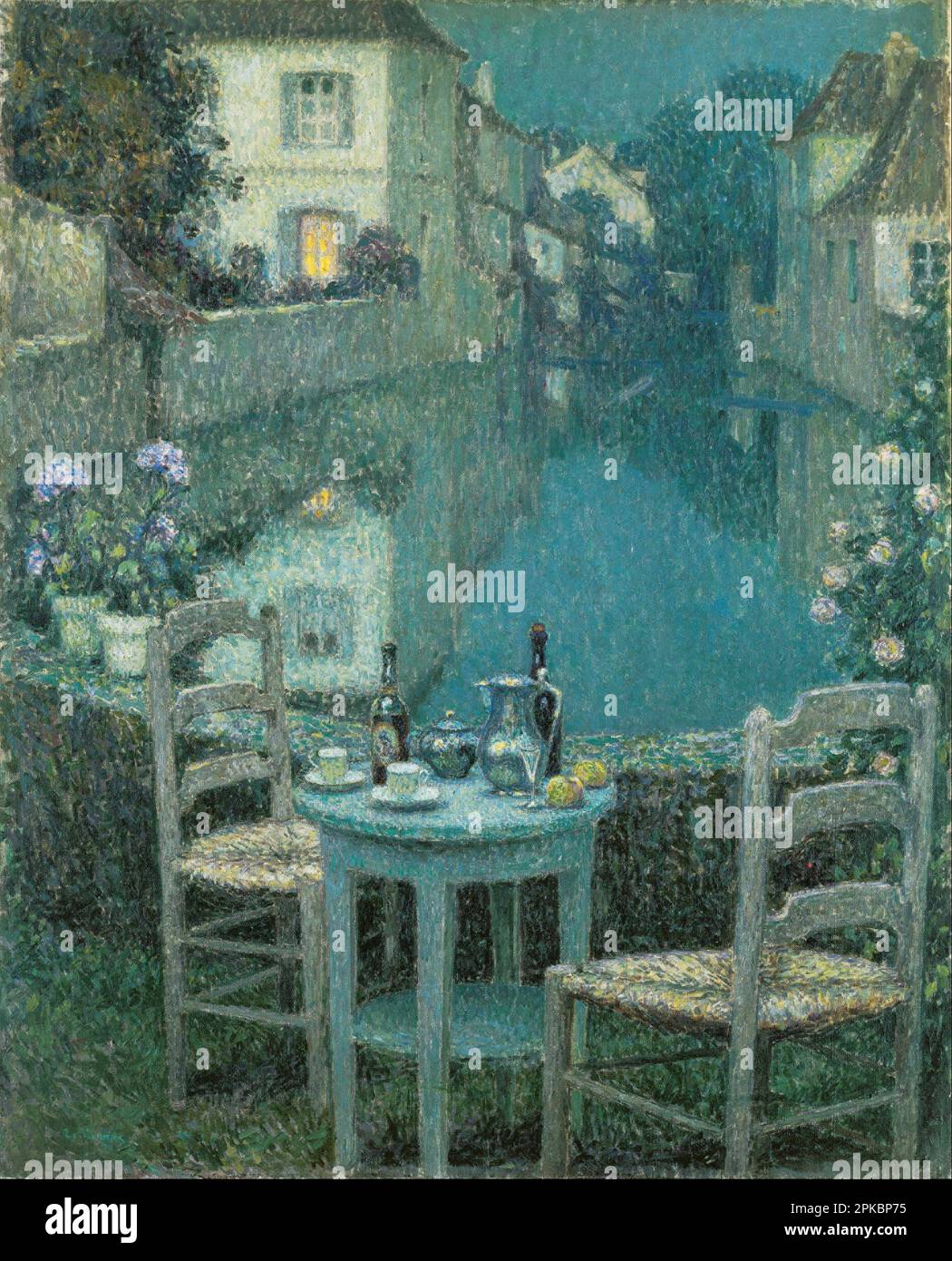 Französisch: Petite table dans le crépuscule du soirSmall Table in Dämmerung 1921 von Henri Le Sidaner Stockfoto