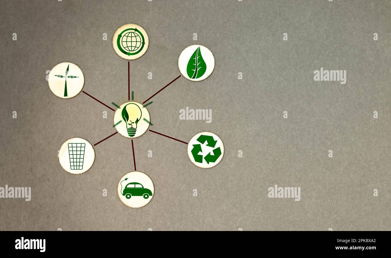 Kreislaufwirtschaftskonzept, Recycling, Umwelt, Wiederverwendung, Fertigung, Abfall, Verbraucher, Ressourcen. Ökobilanz-Lebenszyklusbewertung. Stockfoto