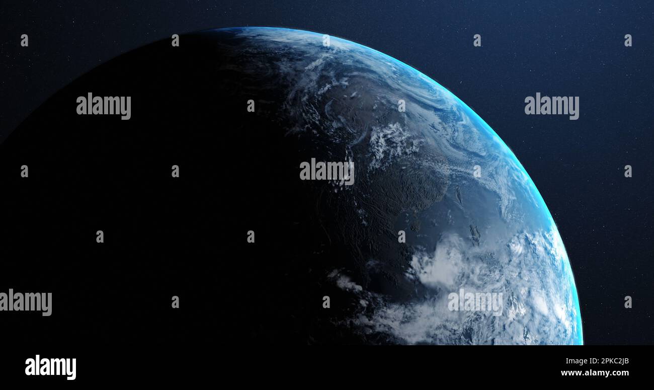 Teil des Planeten Erde, wenn die Nacht sich in den Morgen verwandelt, aus dem Weltraum betrachtet, mit Kopierraum Stockfoto