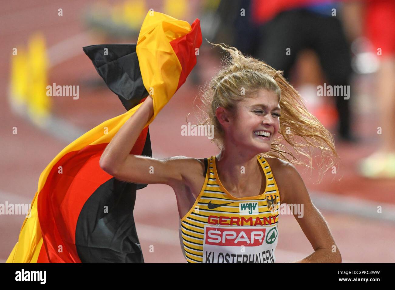 Konstanze Klosterhalfen (Deutschland). 5000 Meter Frauen-Goldmedaille. Europameisterschaft München 2022. Stockfoto