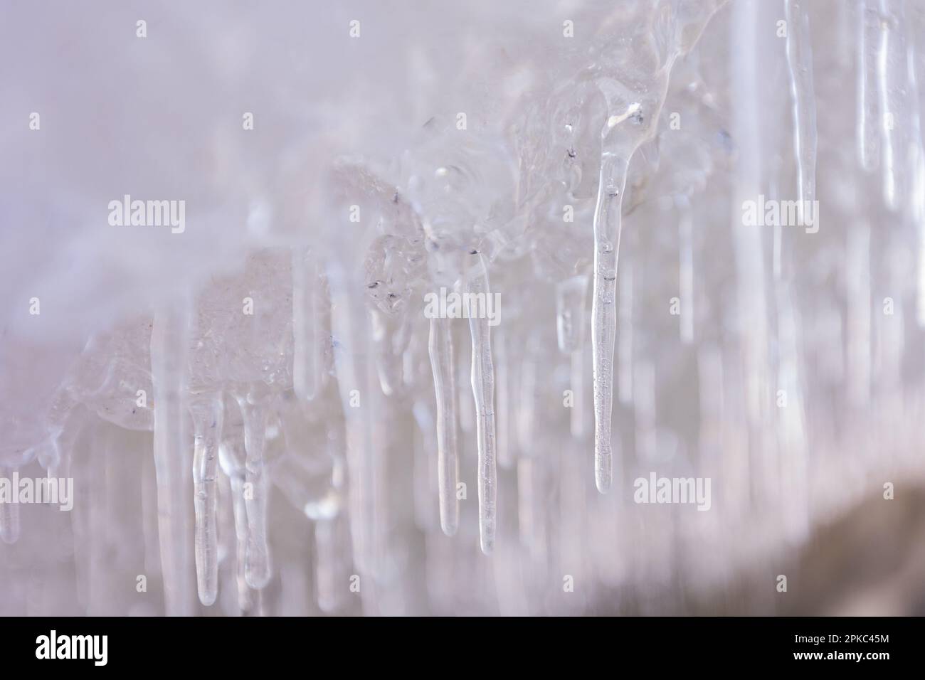 irachiryeva@gmail.com-Makrofotografie kleiner Eiszapfen, Winterschönheit Stockfoto