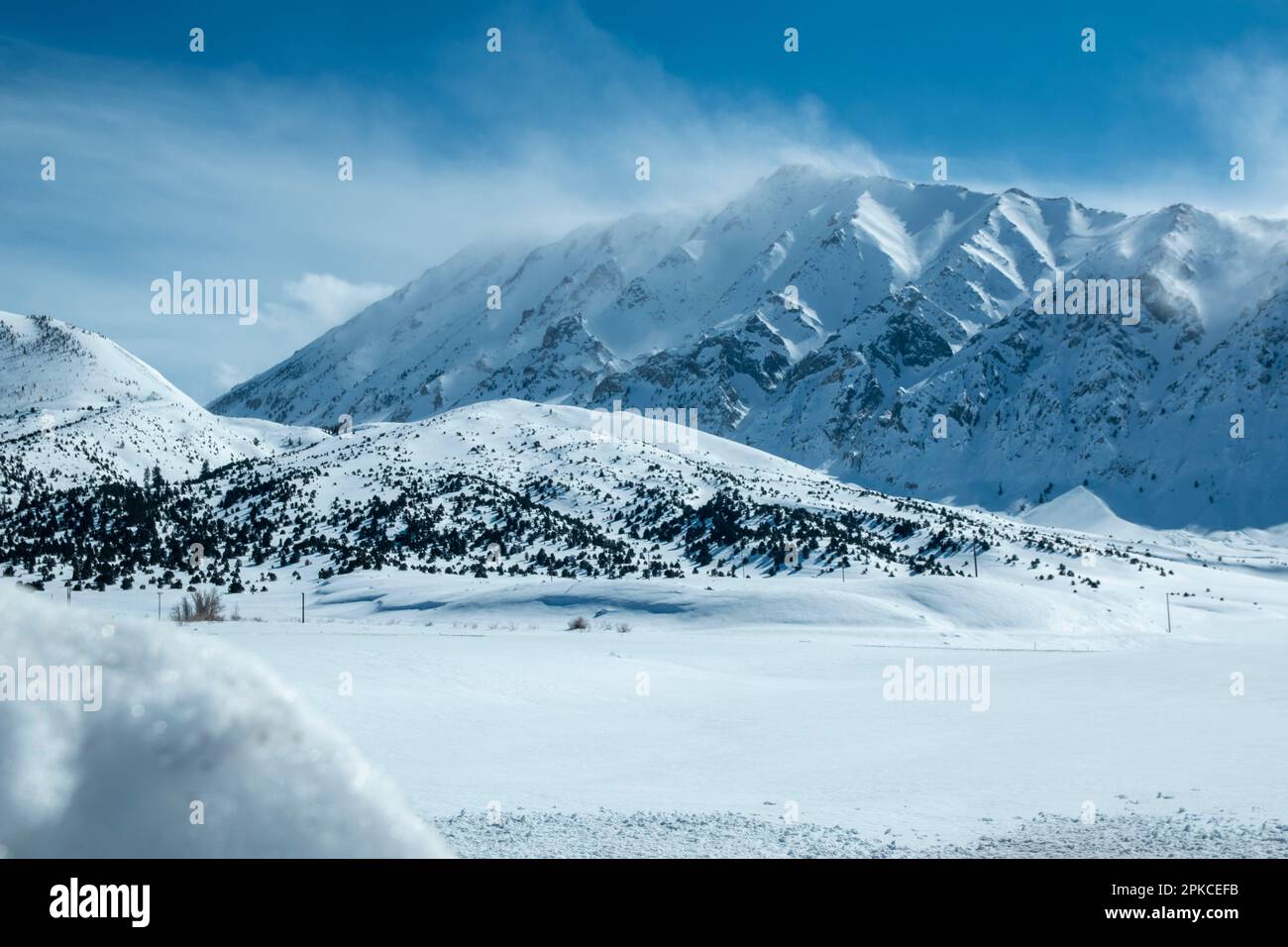 Dieser aussichtspunkt in Long Valley bietet Reisenden einen großartigen Blick auf die Umgebung von Mono County, CA, USA. Stockfoto