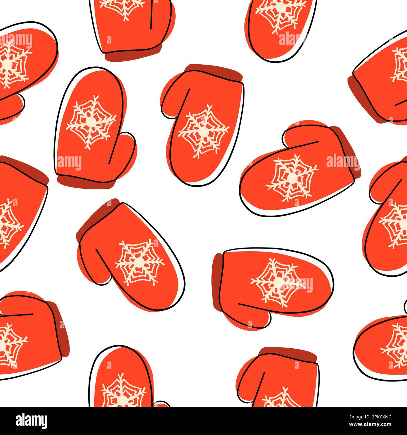 Nahtloses Muster aus warmen Winterhandschuhen. Weihnachten und Neujahr. Vektordarstellung im flachen Cartoon-Stil, isoliert auf weißem Hintergrund. Stock Vektor
