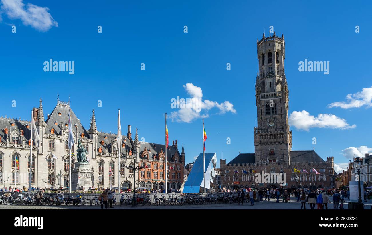 Blick auf den Belfried in Brügge Stockfoto