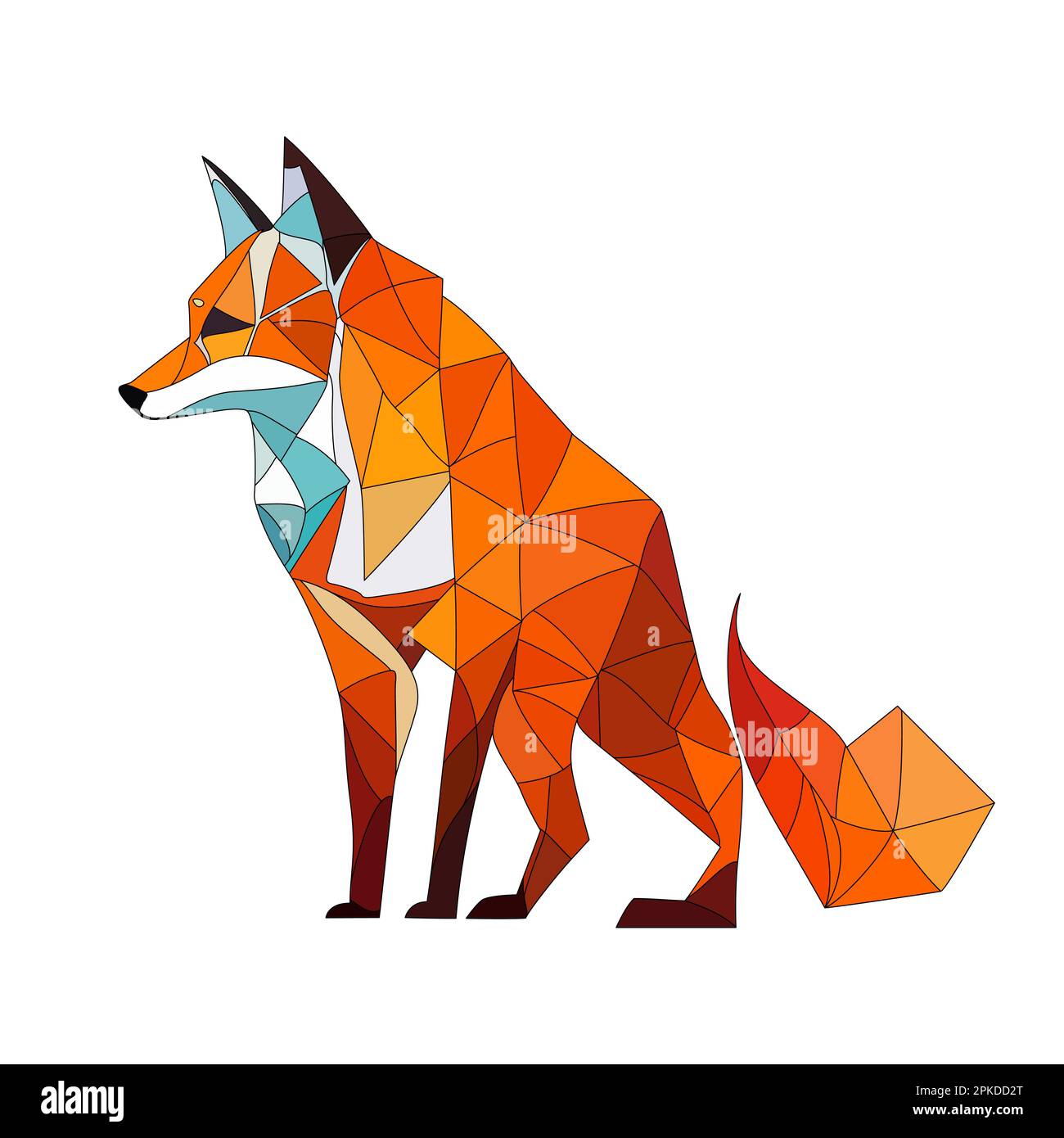 Fox Logo-Design. Abstraktes, farbenfrohes, polygonales Foxbild. Ruhiger Fuchs. Vektordarstellung Stock Vektor