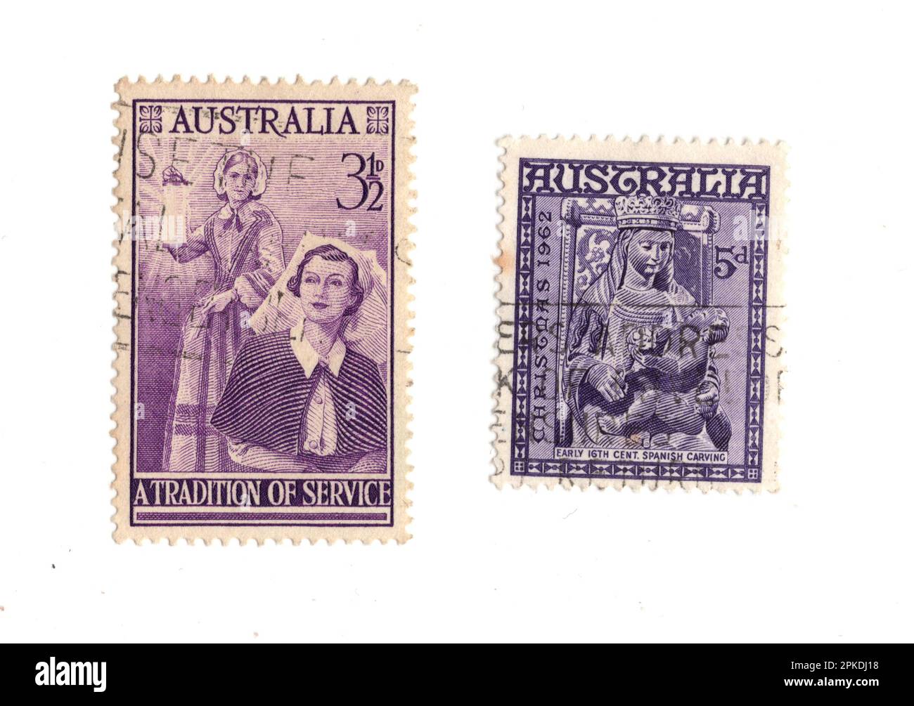 Klassische Briefmarken aus Australien isoliert auf weißem Hintergrund. Stockfoto