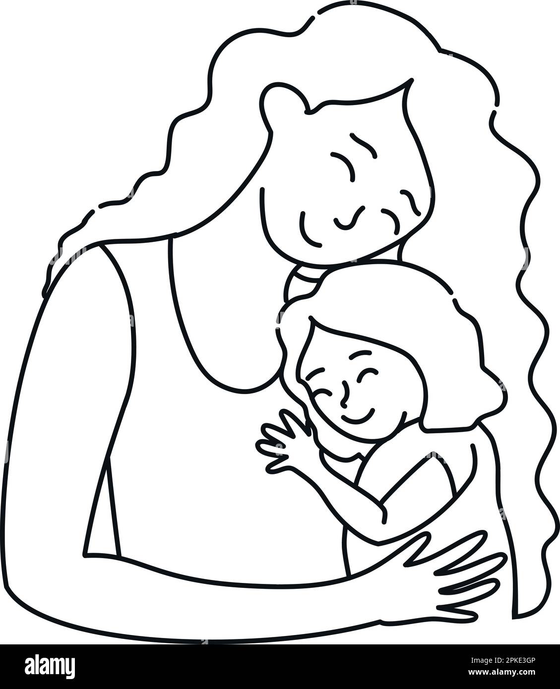 Mutter hält und umarmt ein Kind. Mom und Tochter zusammen. Thema zum Muttertag. Vektorkunst Stock Vektor