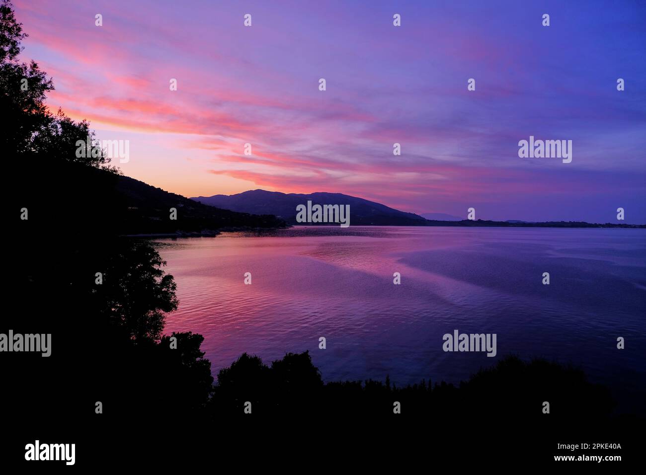 Sonnenuntergang in Pastelltönen in Laganas Bay, National Marine Park von Zakynthos Stockfoto