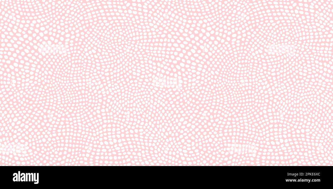 Nahtlos handgezeichnete kleine dichte Polkadot-Tierflecken in Pastellrosa und Weiß. Abstrakte Hintergrundtextur mit Punktkunstmotiv. Trendige B Stockfoto