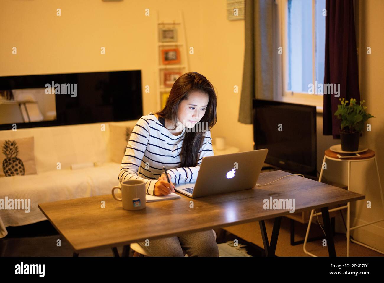 Frau, die zu Hause arbeiten mit computer Stockfoto