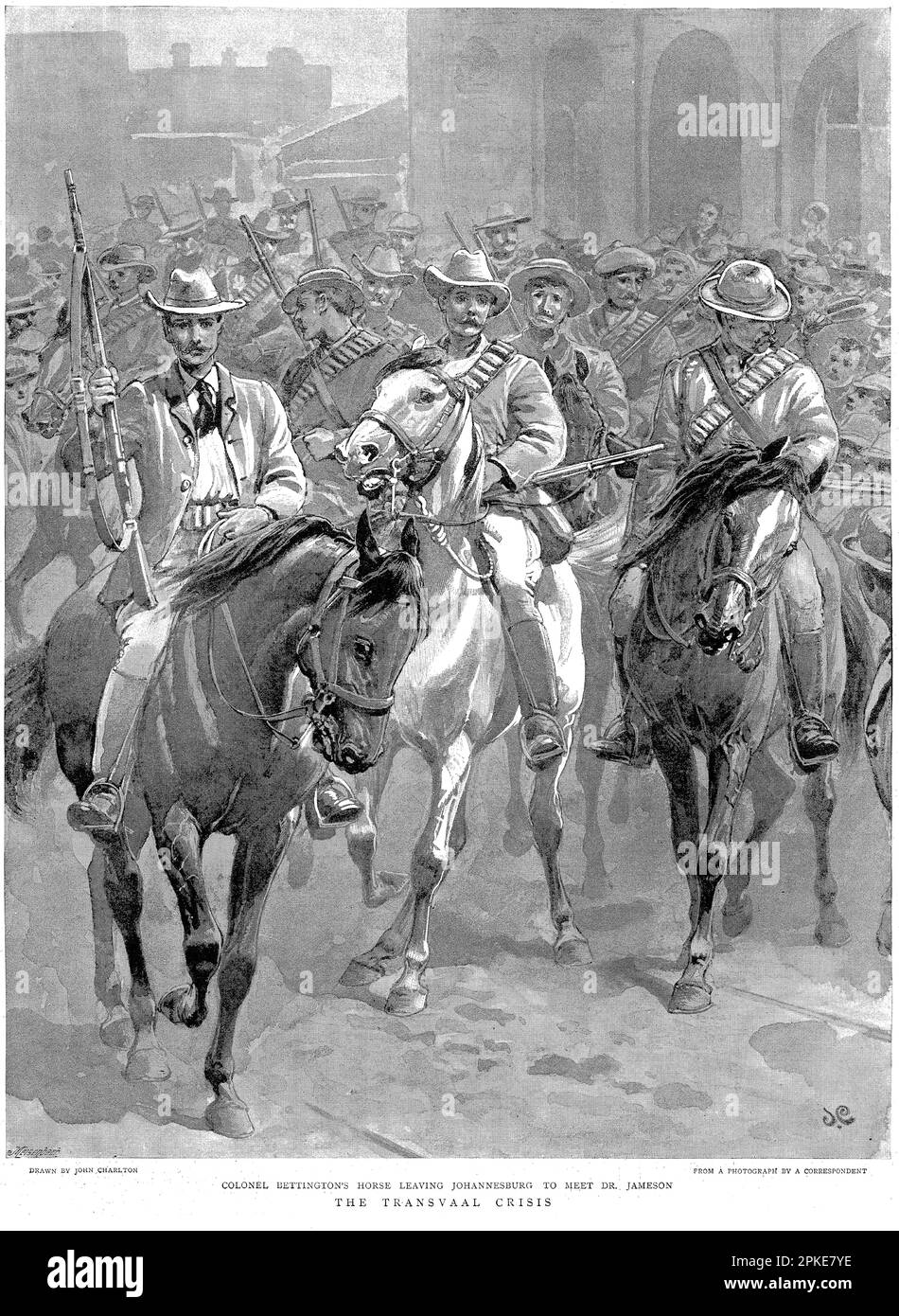 Colonel Bettingtons Pferd verlässt Johannesburg, um Dr. Jameson, 1896, zu treffen Stockfoto
