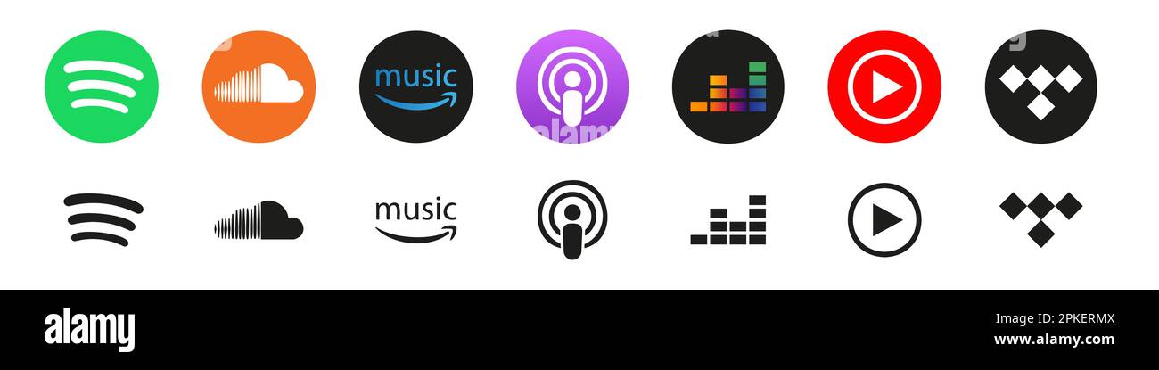 Vinnitsa, Ukraine - 19. Dezember 2022: MMusic, Podcasts Streaming Programs Iconset. Stock Vektor