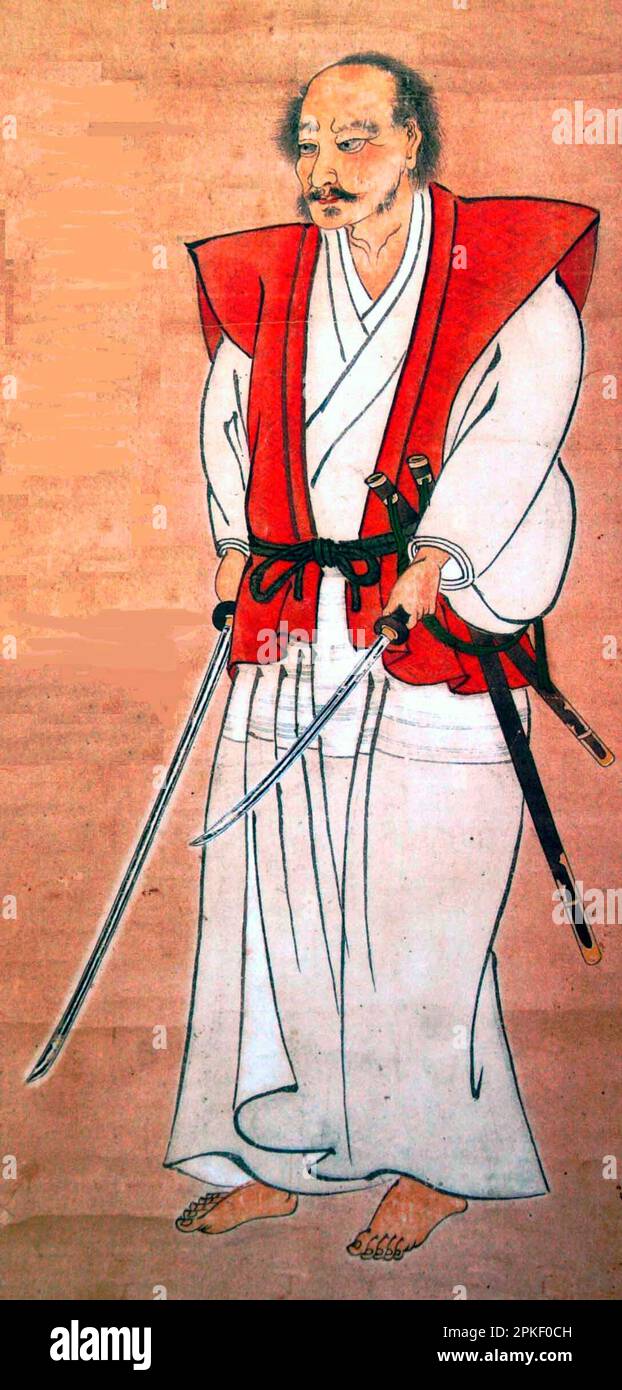 Ein Schwertkämpfer aus der frühen Edo-Zeit. Porträt von Musashi Miyamoto (Selbstporträt), circa vor 1645 Stockfoto
