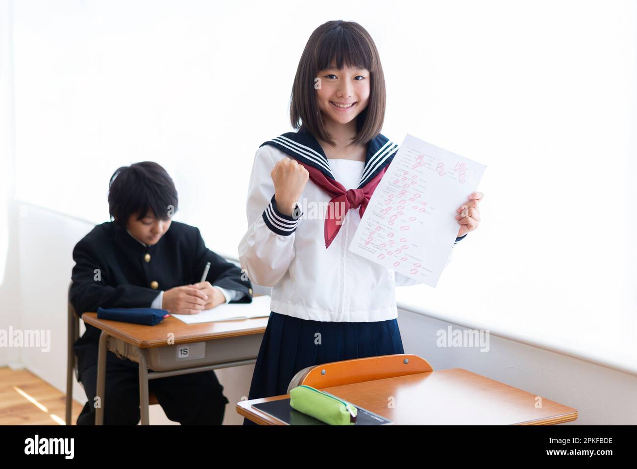 Schüler der Mittelstufe mit perfekter Punktzahl Stockfoto